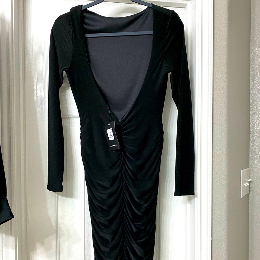 Black ruche bodycon dress